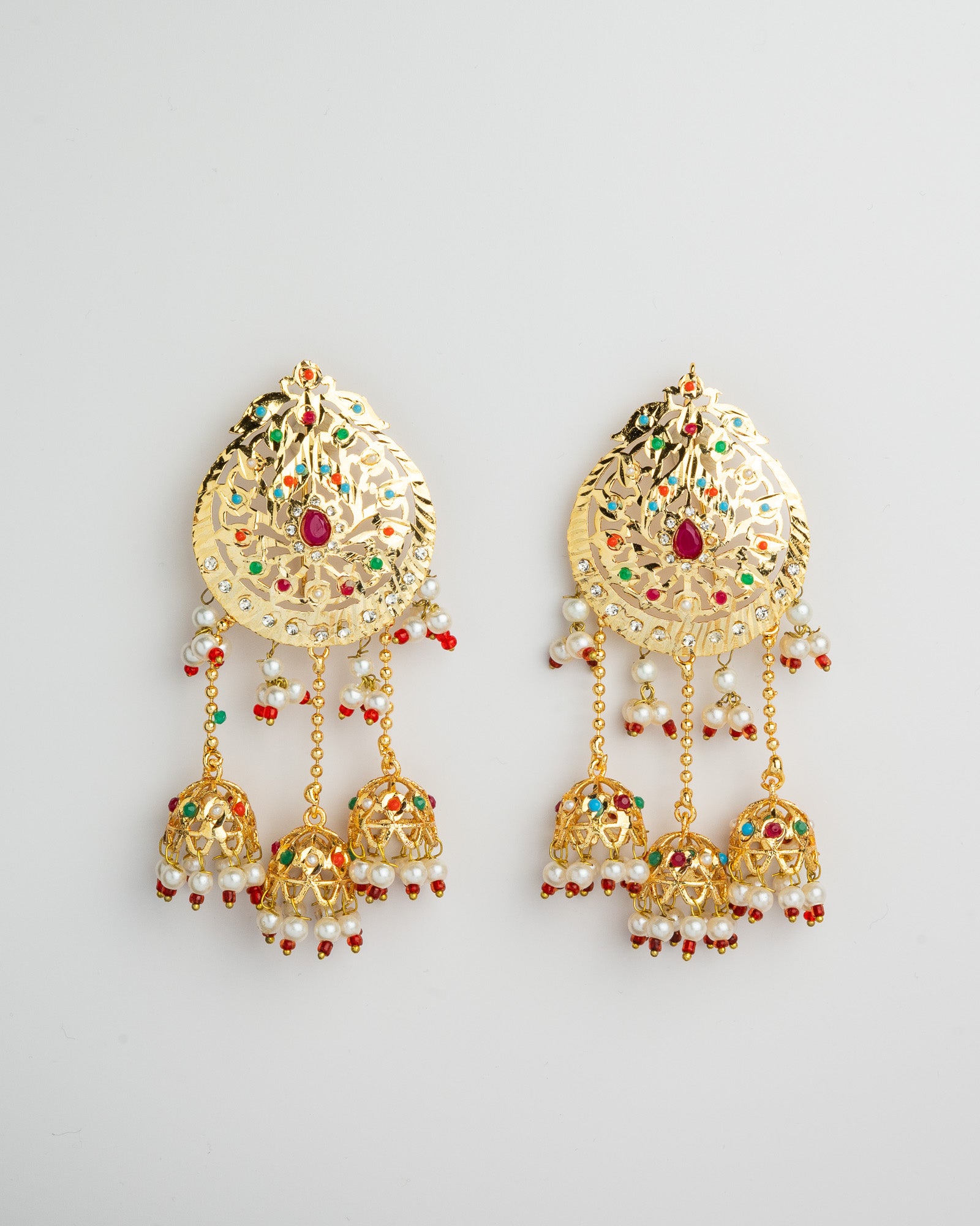 Golden Thappa with pearl dangle earrings